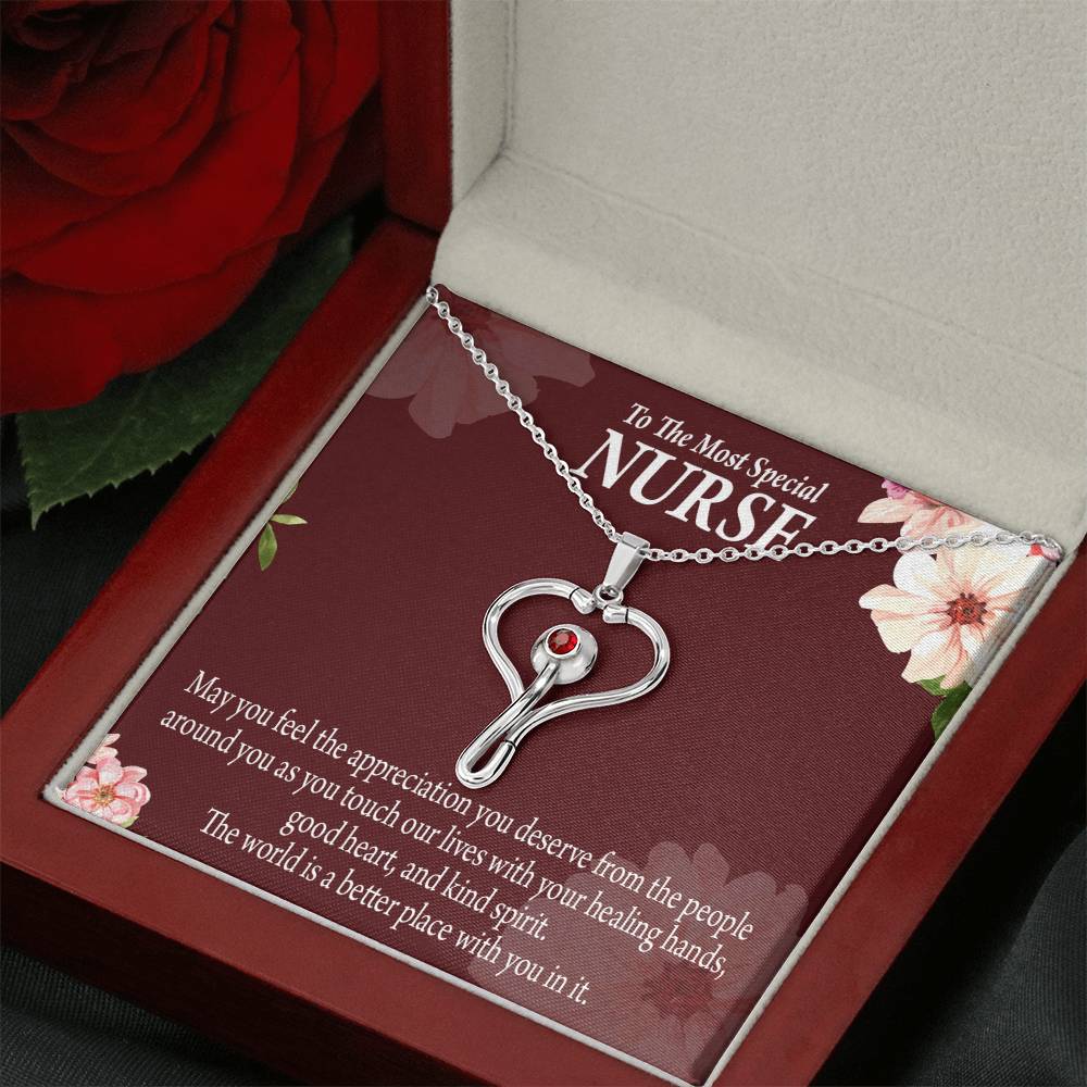 Special Nurse Heart Scope Necklace Red Swarovski Crystal Adjustable Chain 18-22"-Express Your Love Gifts