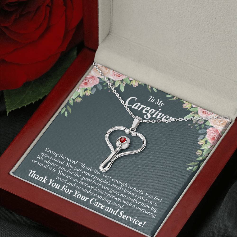 Gift Ideas For Caregivers Heart Scope Necklace Red Swarovski Crystal Adjustable Chain 18-22"-Express Your Love Gifts