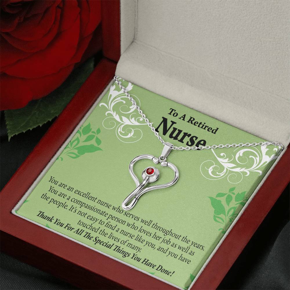 Retired Nurse Thank You Heart Scope Necklace Red Swarovski Crystal Adjustable Chain 18-22"-Express Your Love Gifts