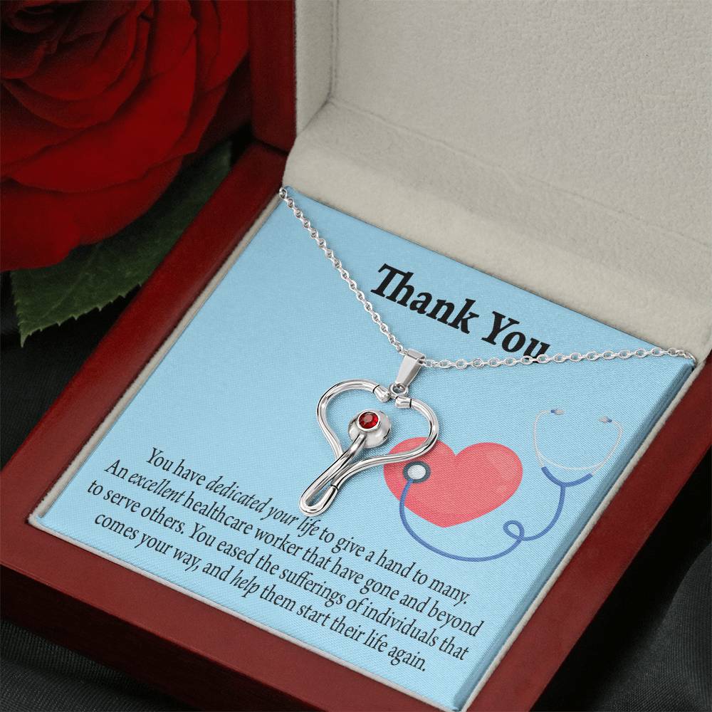Gift Idea For Hospital Staff Heart Scope Necklace Red Swarovski Crystal Adjustable Chain 18-22"-Express Your Love Gifts