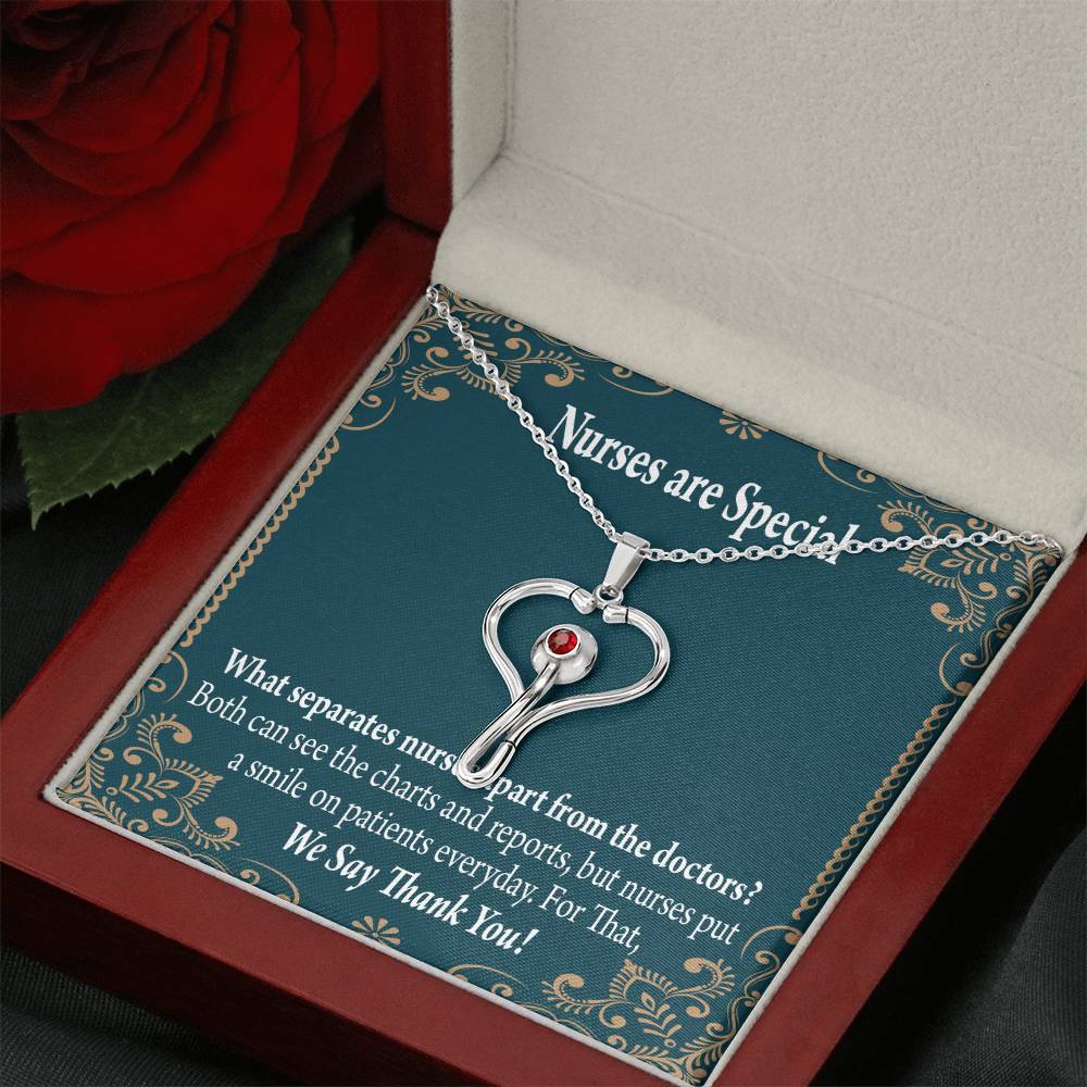 Nurses are Special Heart Scope Necklace Red Swarovski Crystal Adjustable Chain 18-22"-Express Your Love Gifts