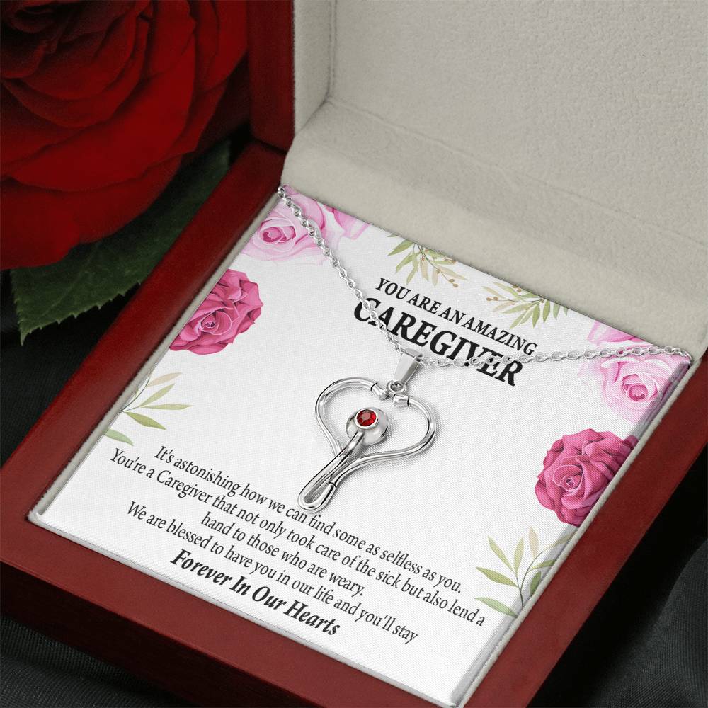 Caregiver Necklace Heart Scope Necklace Red Swarovski Crystal Adjustable Chain 18-22"-Express Your Love Gifts