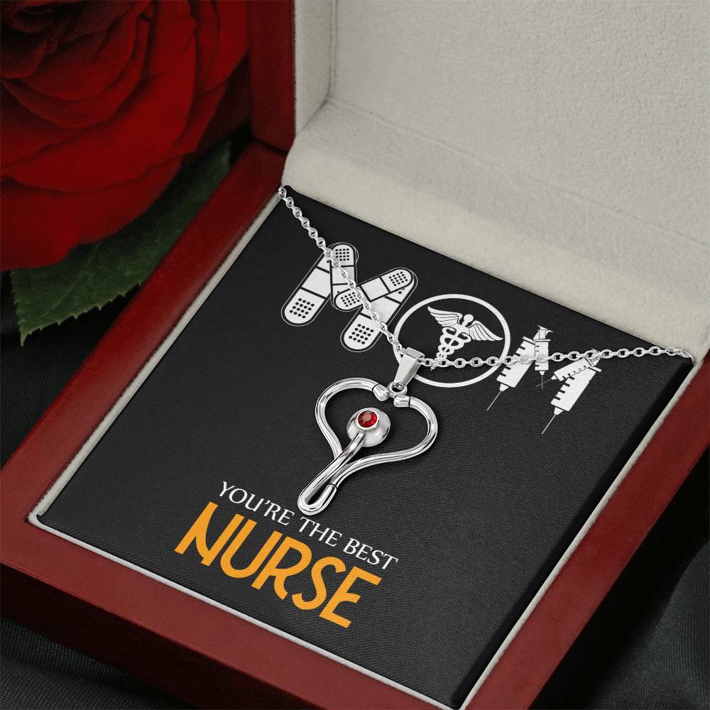 Mom Nurse Heart Scope Necklace Red Swarovski Crystal Adjustable Chain 18-22"-Express Your Love Gifts