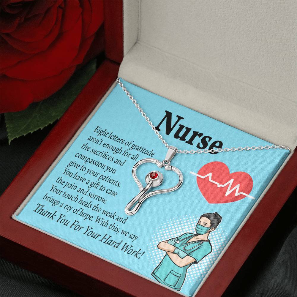 RN Nurse Gift Heart Scope Necklace Red Swarovski Crystal Adjustable Chain 18-22"-Express Your Love Gifts
