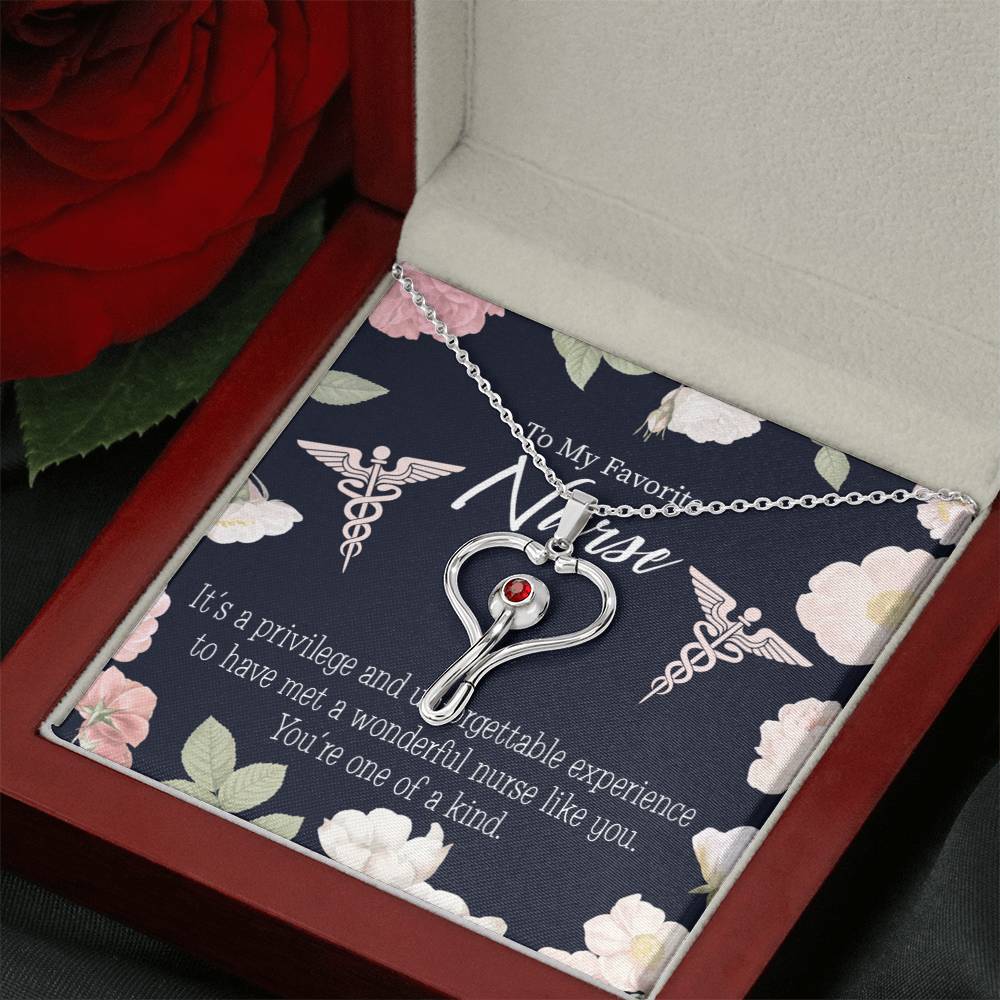 Favorite Nurse Heart Scope Necklace Red Swarovski Crystal Adjustable Chain 18-22"-Express Your Love Gifts
