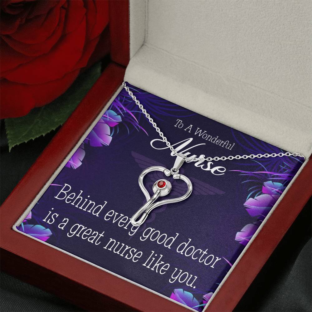 Behind Every Doctor Heart Scope Necklace Red Swarovski Crystal Adjustable Chain 18-22"-Express Your Love Gifts