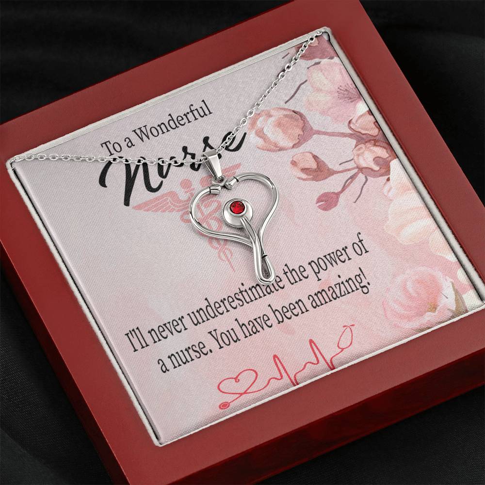 To a Wonderful Nurse Heart Scope Necklace Red Swarovski Crystal Adjustable Chain 18-22"-Express Your Love Gifts