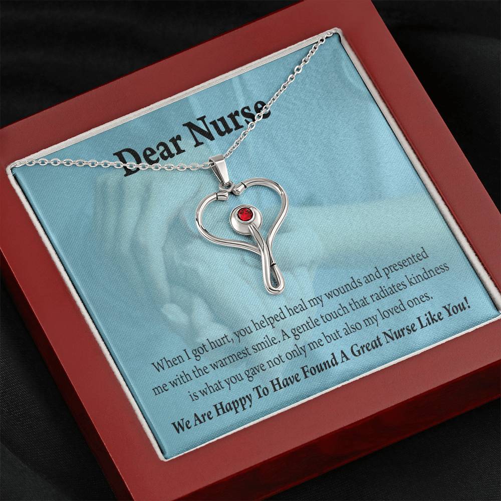 Nurse Thank You Heart Scope Necklace Red Swarovski Crystal Adjustable Chain 18-22"-Express Your Love Gifts