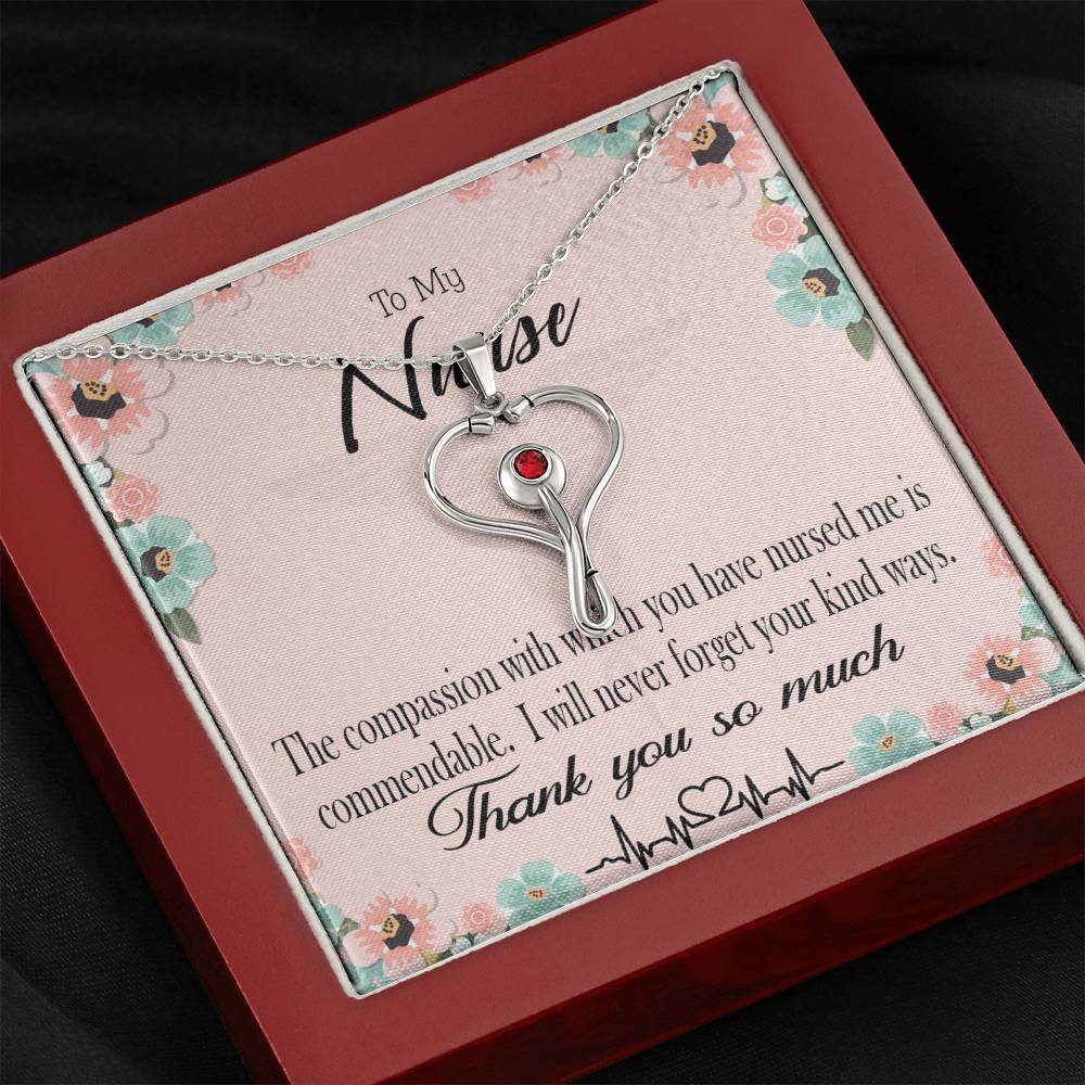 Commendable Nurse Heart Scope Necklace Red Swarovski Crystal Adjustable Chain 18-22"-Express Your Love Gifts