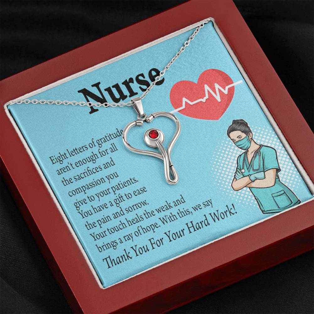 RN Nurse Gift Heart Scope Necklace Red Swarovski Crystal Adjustable Chain 18-22"-Express Your Love Gifts