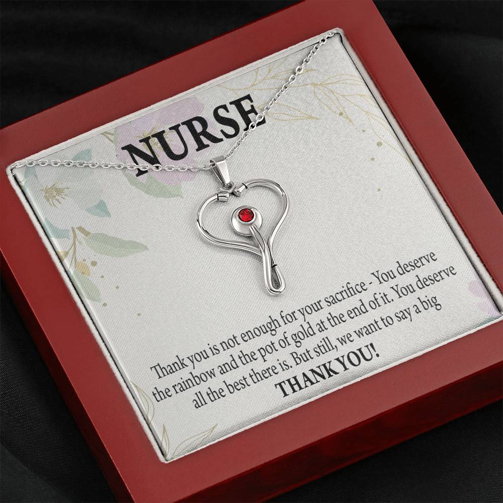 Gift For Healthcare Workers Heart Scope Necklace Red Swarovski Crystal Adjustable Chain 18-22"-Express Your Love Gifts