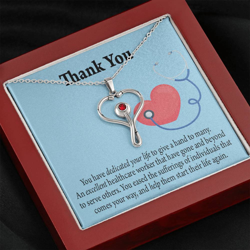 Gift Idea For Hospital Staff Heart Scope Necklace Red Swarovski Crystal Adjustable Chain 18-22"-Express Your Love Gifts