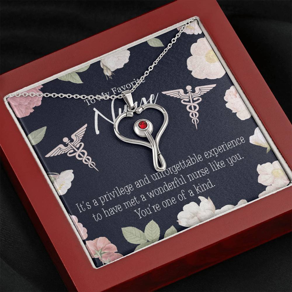 One of a Kind Nurse Heart Scope Necklace Red Swarovski Crystal Adjustable Chain 18-22"-Express Your Love Gifts