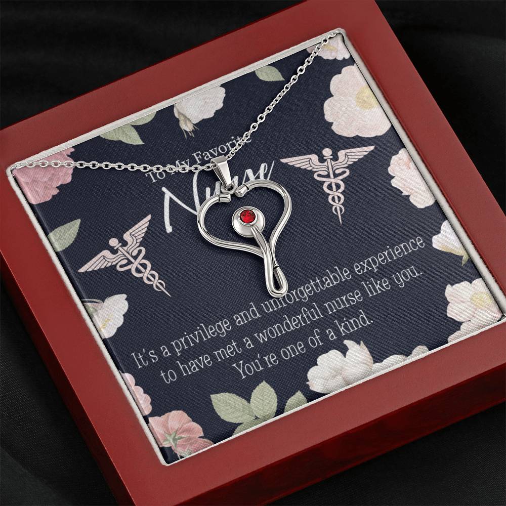 Favorite Nurse Heart Scope Necklace Red Swarovski Crystal Adjustable Chain 18-22"-Express Your Love Gifts