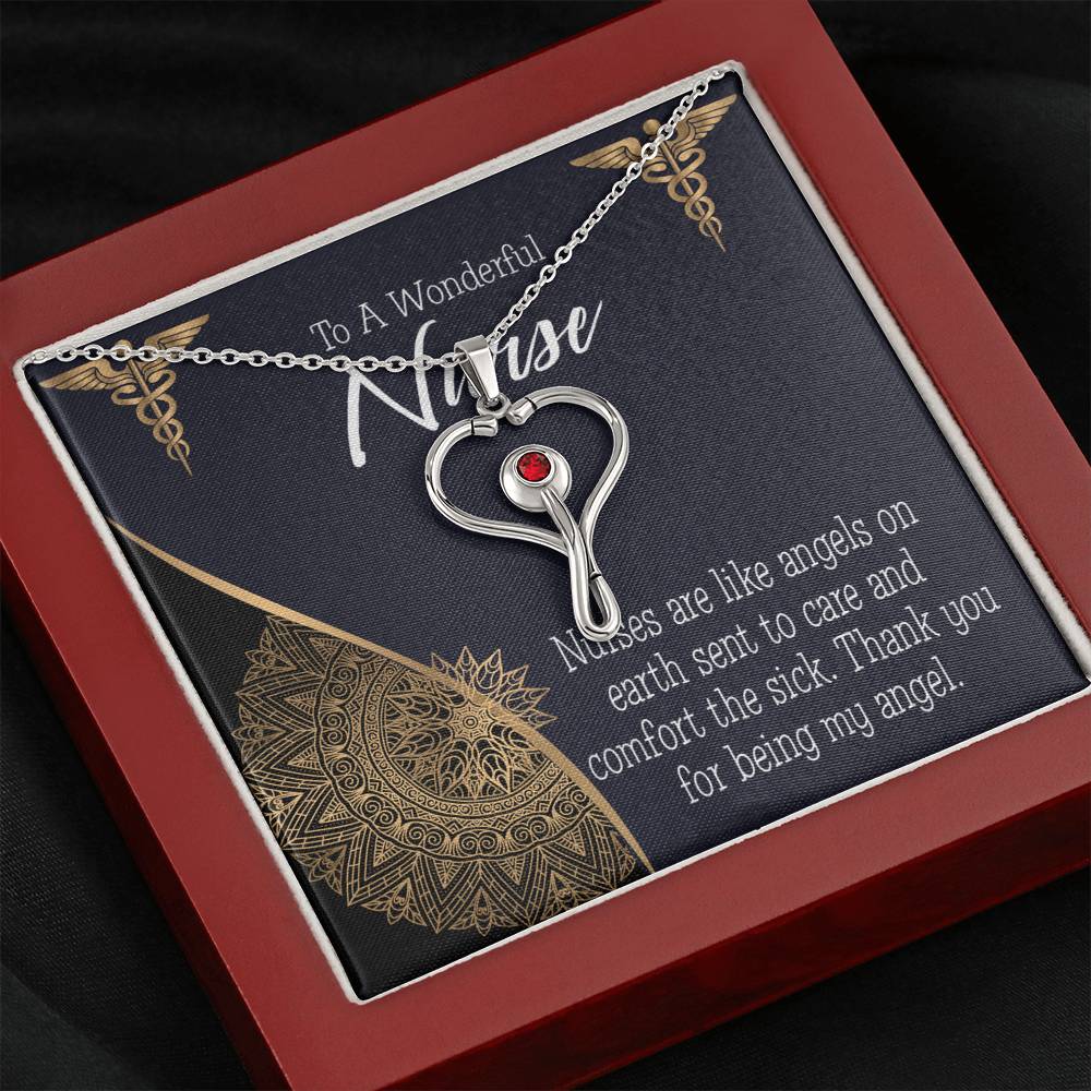 Nurses are Like Angels Heart Scope Necklace Red Swarovski Crystal Adjustable Chain 18-22"-Express Your Love Gifts