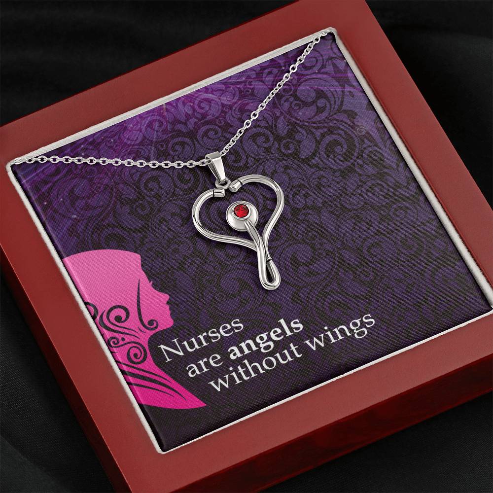 Nurses are angels Heart Scope Necklace Red Swarovski Crystal Adjustable Chain 18-22"-Express Your Love Gifts