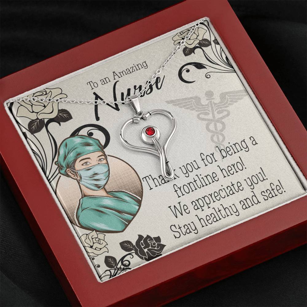 To a Frontline Hero Heart Scope Necklace Red Swarovski Crystal Adjustable Chain 18-22"-Express Your Love Gifts