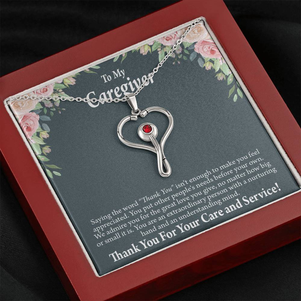 Gift Ideas For Caregivers Heart Scope Necklace Red Swarovski Crystal Adjustable Chain 18-22"-Express Your Love Gifts