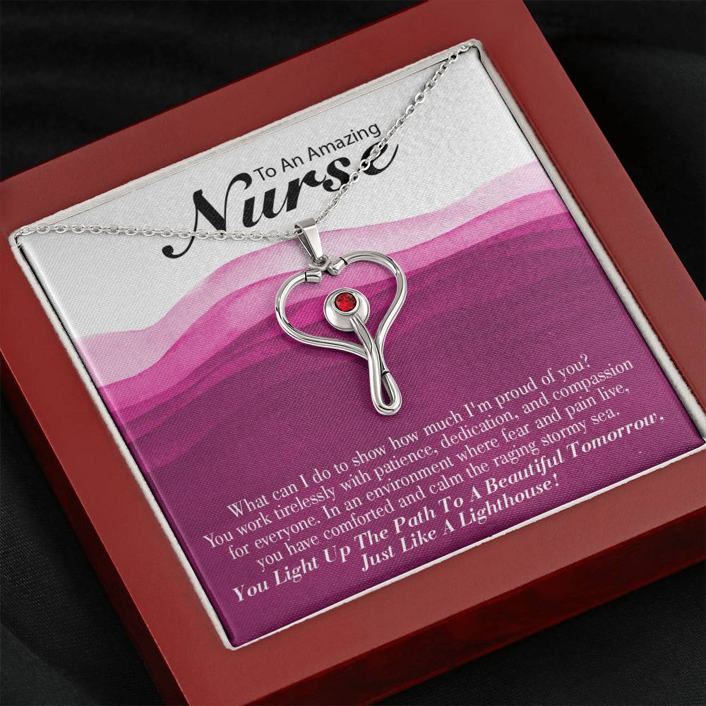 Inspirational Message for Nurse Heart Scope Necklace Red Swarovski Crystal Adjustable Chain 18-22"-Express Your Love Gifts