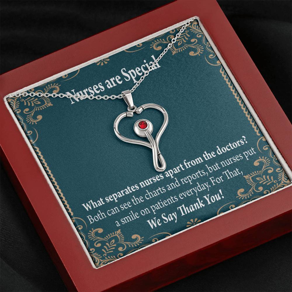 Nurses are Special Heart Scope Necklace Red Swarovski Crystal Adjustable Chain 18-22"-Express Your Love Gifts