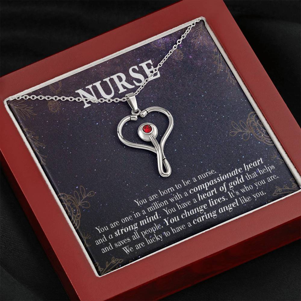 Caring Angel Nurse Heart Scope Necklace Red Swarovski Crystal Adjustable Chain 18-22"-Express Your Love Gifts