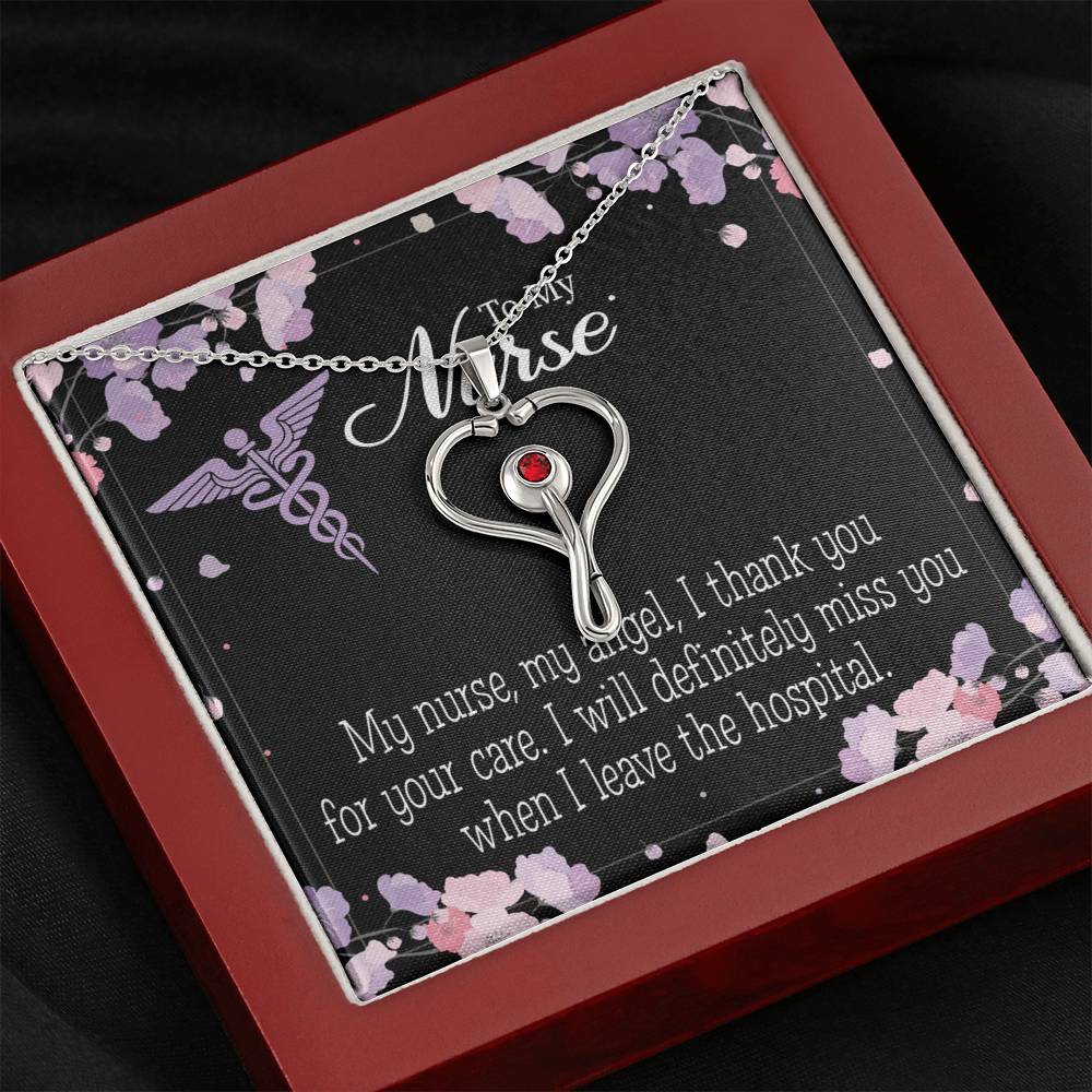 My Nurse, My Angel Heart Scope Necklace Red Swarovski Crystal Adjustable Chain 18-22"-Express Your Love Gifts