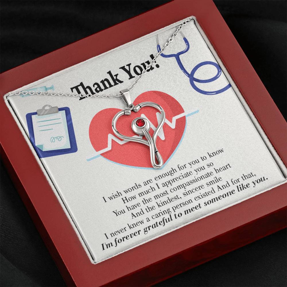 Gift Idea For Medical Staff Heart Scope Necklace Red Swarovski Crystal Adjustable Chain 18-22"-Express Your Love Gifts