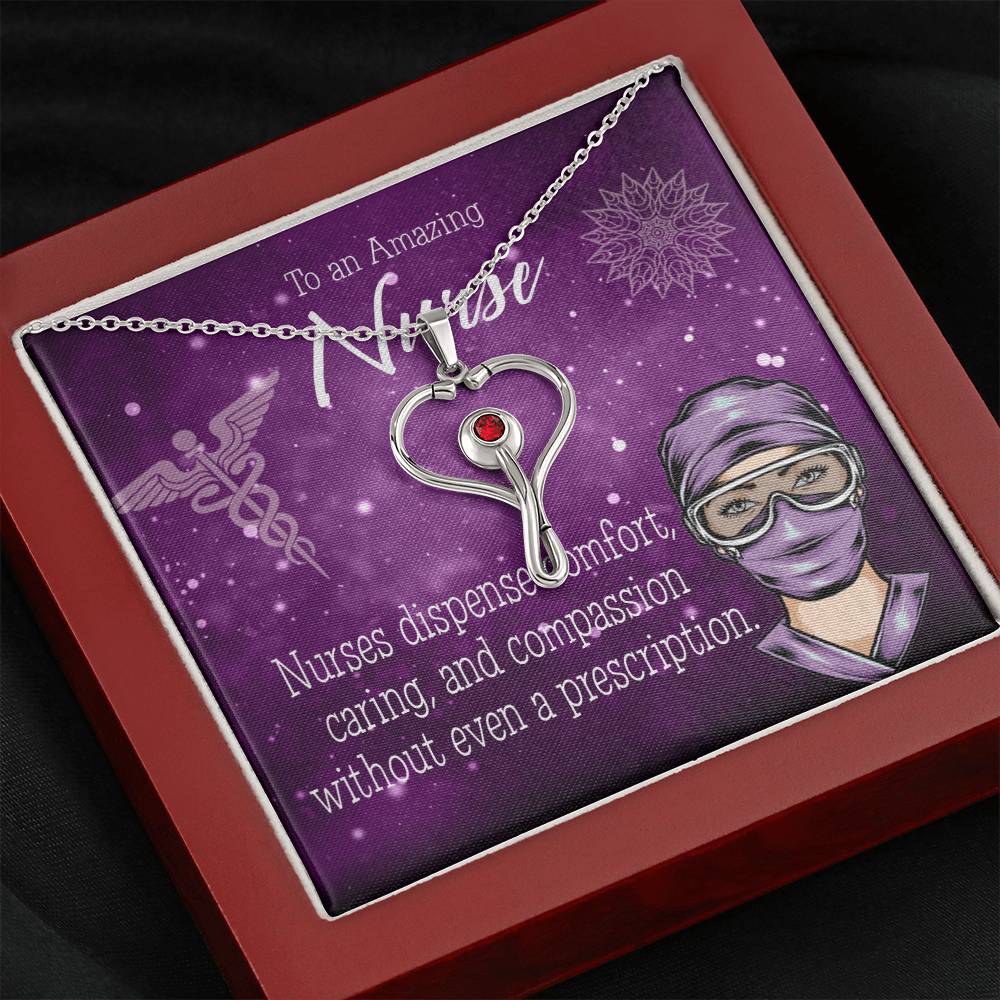 Nurse RN Caduceus Heart Scope Necklace Red Swarovski Crystal Adjustable Chain 18-22"-Express Your Love Gifts