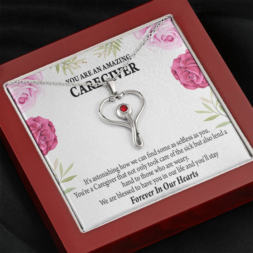 Caregiver Necklace Heart Scope Necklace Red Swarovski Crystal Adjustable Chain 18-22"-Express Your Love Gifts