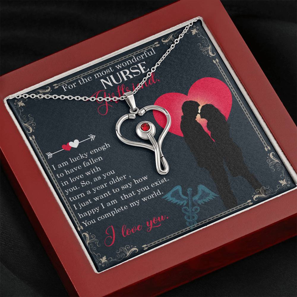 For the most wonderful nurse girlfriend Heart Scope Necklace Red Swarovski Crystal Adjustable Chain 18-22"-Express Your Love Gifts