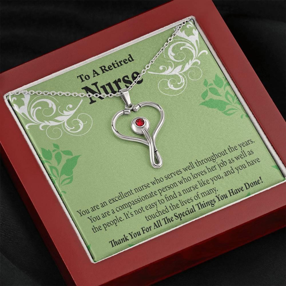 Retired Nurse Thank You Heart Scope Necklace Red Swarovski Crystal Adjustable Chain 18-22"-Express Your Love Gifts