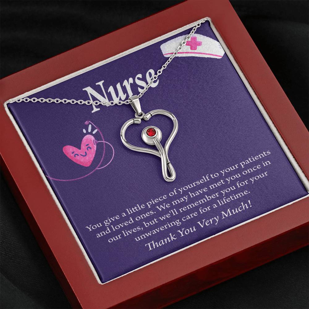 Remarkable Nurse Heart Scope Necklace Red Swarovski Crystal Adjustable Chain 18-22"-Express Your Love Gifts