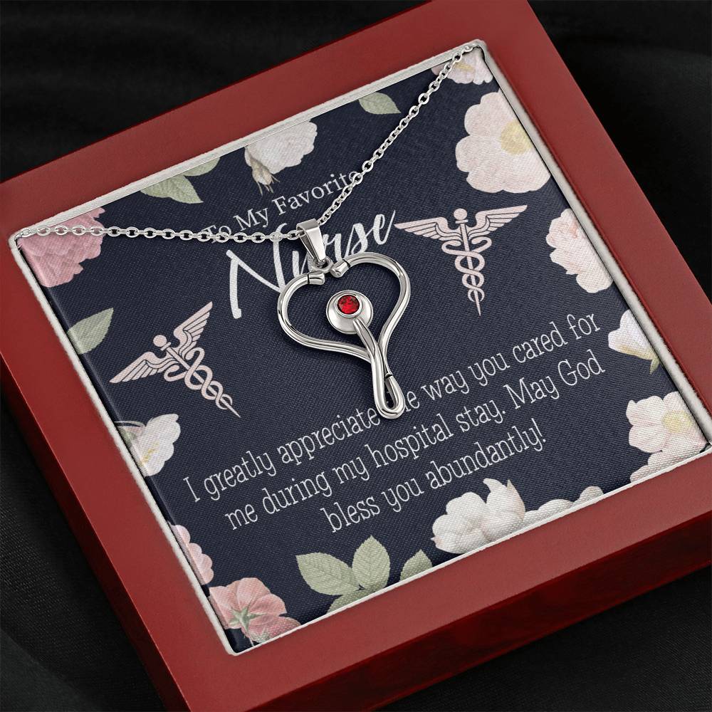 God Bless You Abundantly! Heart Scope Necklace Red Swarovski Crystal Adjustable Chain 18-22"-Express Your Love Gifts