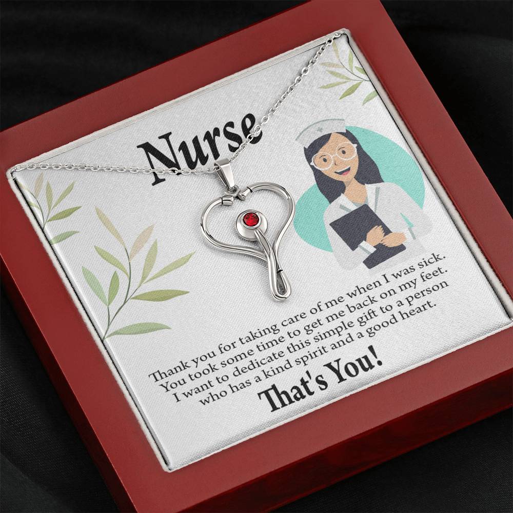 Simple Thank You Nurse Heart Scope Necklace Red Swarovski Crystal Adjustable Chain 18-22"-Express Your Love Gifts