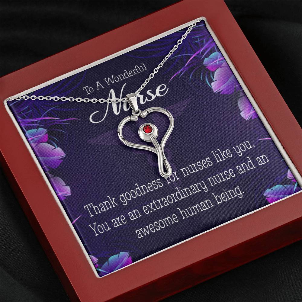 Extraordinary Nurse Heart Scope Necklace Red Swarovski Crystal Adjustable Chain 18-22"-Express Your Love Gifts