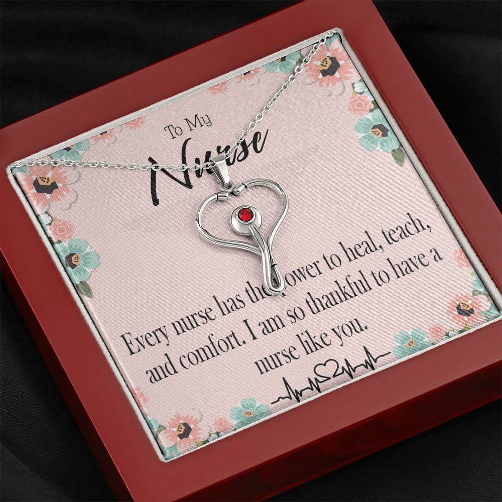 Power to Heal Heart Scope Necklace Red Swarovski Crystal Adjustable Chain 18-22"-Express Your Love Gifts