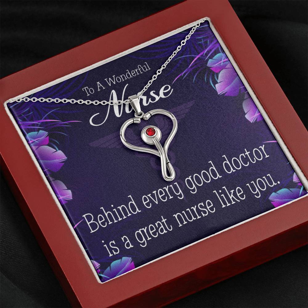 Behind Every Doctor Heart Scope Necklace Red Swarovski Crystal Adjustable Chain 18-22"-Express Your Love Gifts