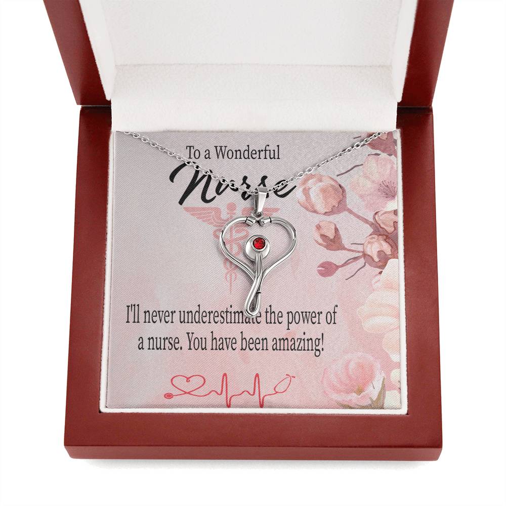 To a Wonderful Nurse Heart Scope Necklace Red Swarovski Crystal Adjustable Chain 18-22"-Express Your Love Gifts