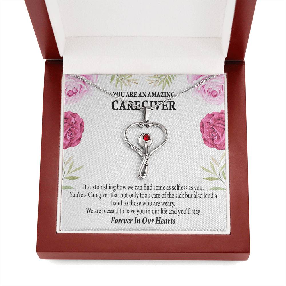 Caregiver Necklace Heart Scope Necklace Red Swarovski Crystal Adjustable Chain 18-22"-Express Your Love Gifts