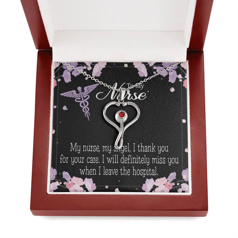 My Nurse, My Angel Heart Scope Necklace Red Swarovski Crystal Adjustable Chain 18-22"-Express Your Love Gifts
