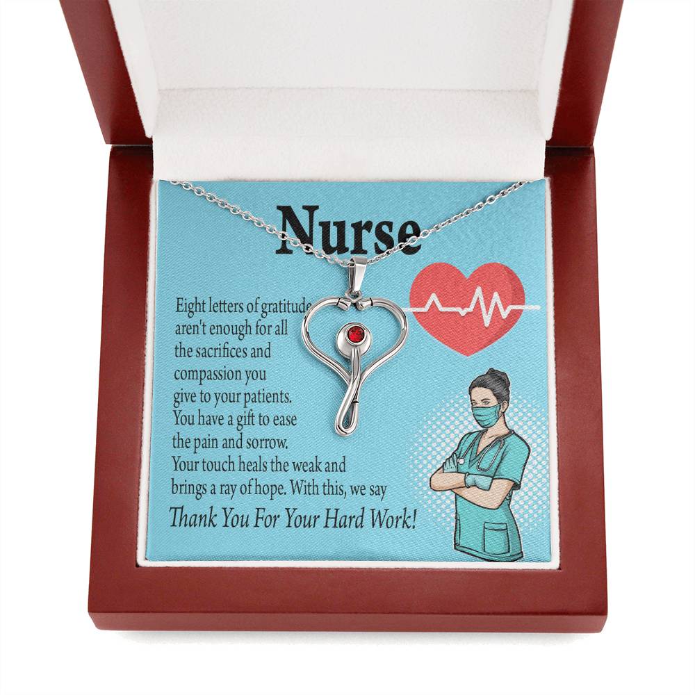 RN Nurse Gift Heart Scope Necklace Red Swarovski Crystal Adjustable Chain 18-22"-Express Your Love Gifts
