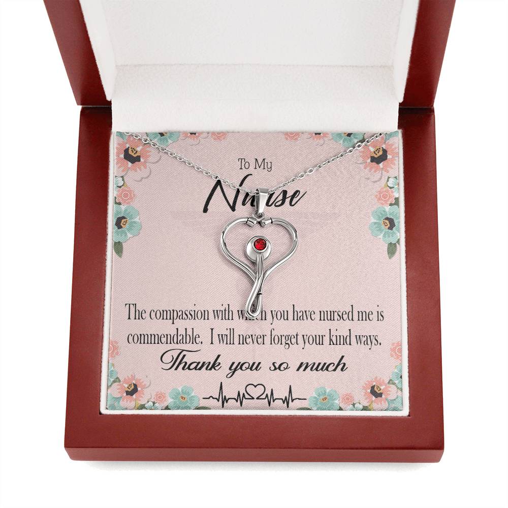 Commendable Nurse Heart Scope Necklace Red Swarovski Crystal Adjustable Chain 18-22"-Express Your Love Gifts