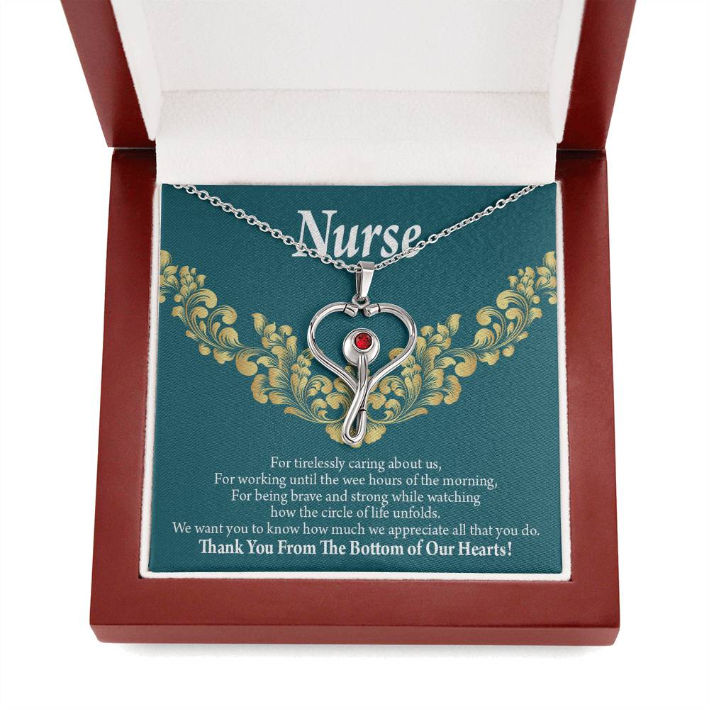 Thank You Medical Hero Heart Scope Necklace Red Swarovski Crystal Adjustable Chain 18-22"-Express Your Love Gifts