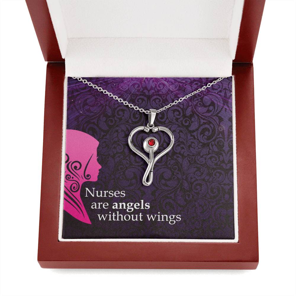 Nurses are angels Heart Scope Necklace Red Swarovski Crystal Adjustable Chain 18-22"-Express Your Love Gifts