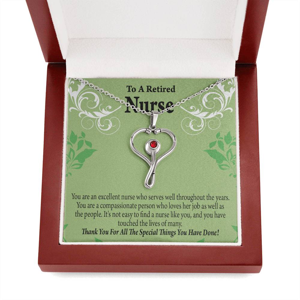 Retired Nurse Thank You Heart Scope Necklace Red Swarovski Crystal Adjustable Chain 18-22"-Express Your Love Gifts