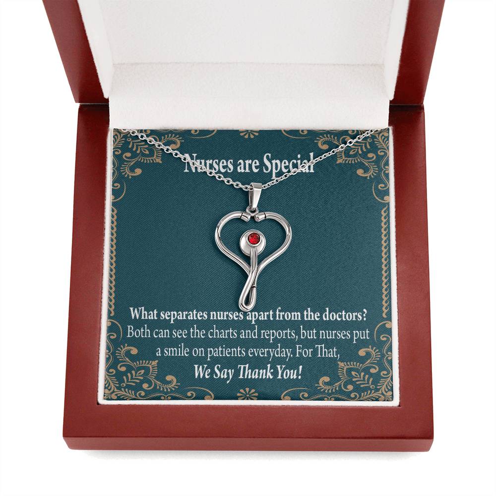 Nurses are Special Heart Scope Necklace Red Swarovski Crystal Adjustable Chain 18-22"-Express Your Love Gifts