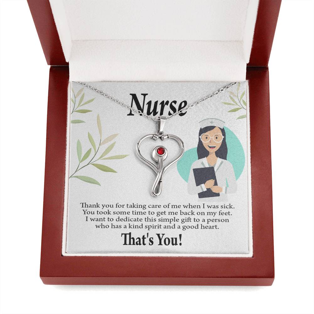 Simple Thank You Nurse Heart Scope Necklace Red Swarovski Crystal Adjustable Chain 18-22"-Express Your Love Gifts