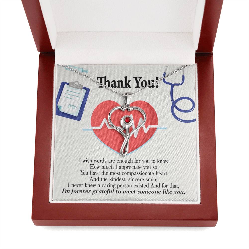 Gift Idea For Medical Staff Heart Scope Necklace Red Swarovski Crystal Adjustable Chain 18-22"-Express Your Love Gifts