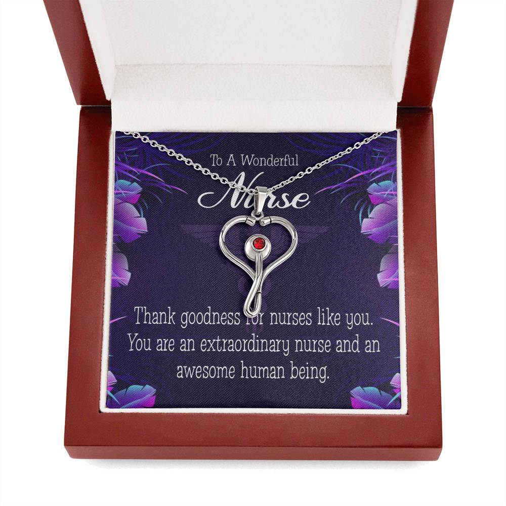 Extraordinary Nurse Heart Scope Necklace Red Swarovski Crystal Adjustable Chain 18-22"-Express Your Love Gifts