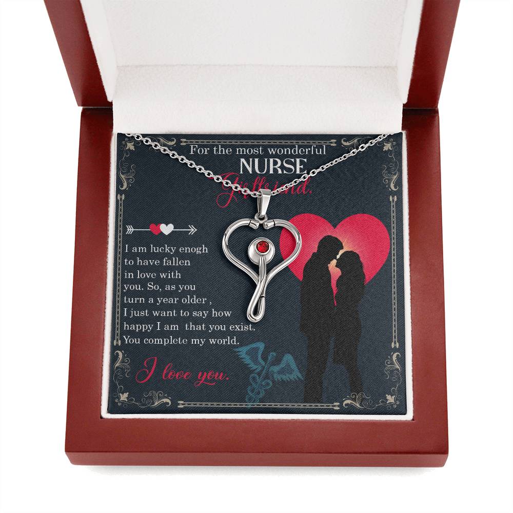 For the most wonderful nurse girlfriend Heart Scope Necklace Red Swarovski Crystal Adjustable Chain 18-22"-Express Your Love Gifts